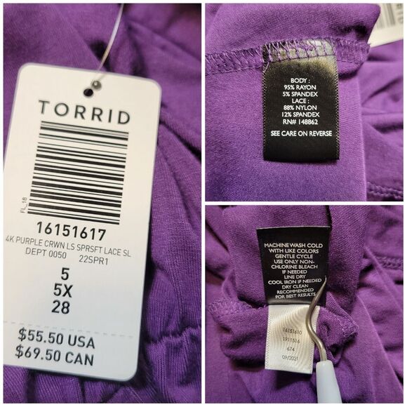 Torrid Babydoll Super Soft Surplice Cold Shoulder Lace Bell Sleeve Top NEW - Picture 10 of 13